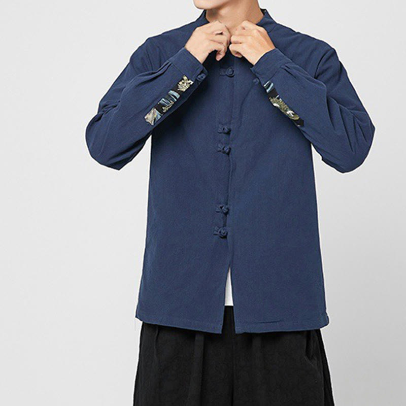 Buddha Stones Men's Frog-Button Dragon Pattern Cuffs Cotton Long Sleeve Shirt - image 1