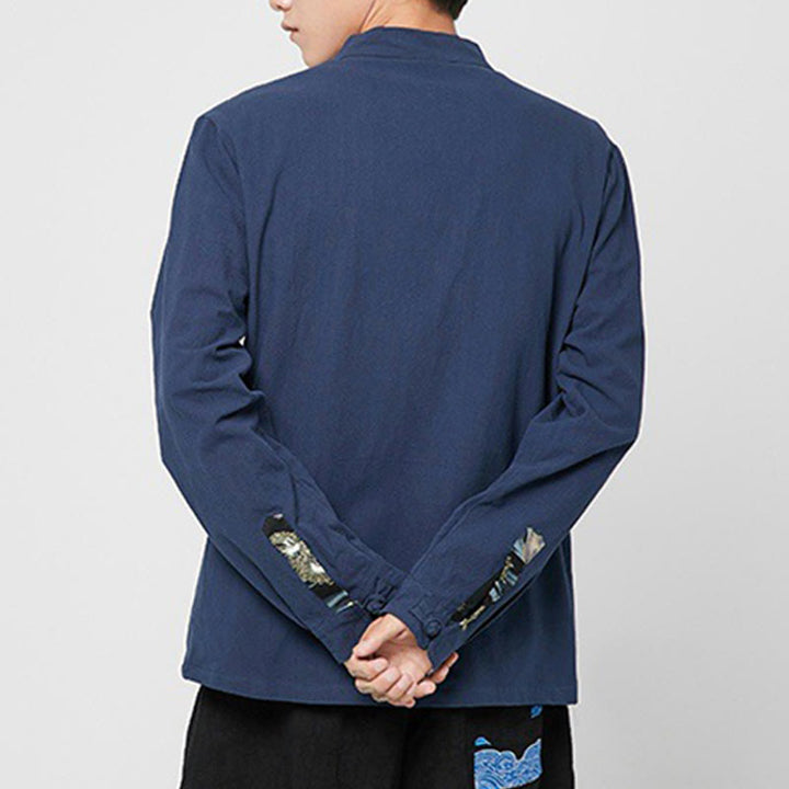 Buddha Stones Men's Frog-Button Dragon Pattern Cuffs Cotton Long Sleeve Shirt - image 3