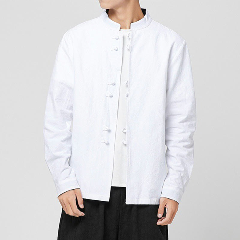 Buddha Stones Men's Frog-Button Dragon Pattern Cuffs Cotton Long Sleeve Shirt - image 6