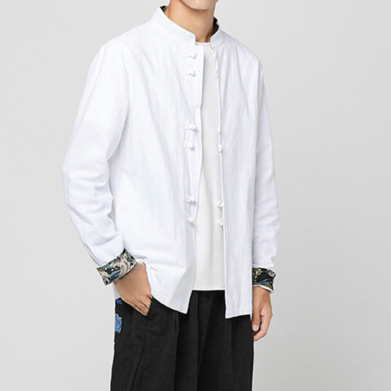 Buddha Stones Men's Frog-Button Dragon Pattern Cuffs Cotton Long Sleeve Shirt - image 7