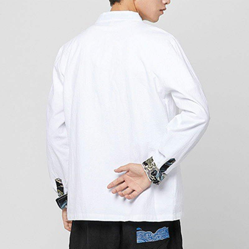 Buddha Stones Men's Frog-Button Dragon Pattern Cuffs Cotton Long Sleeve Shirt - image 11