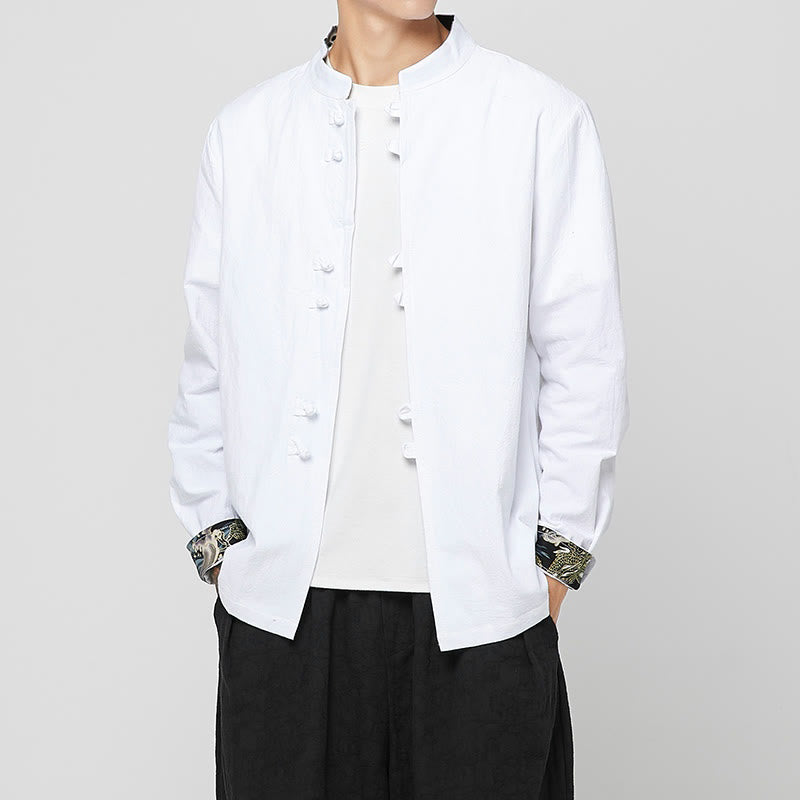 Buddha Stones Men's Frog-Button Dragon Pattern Cuffs Cotton Long Sleeve Shirt - image 12