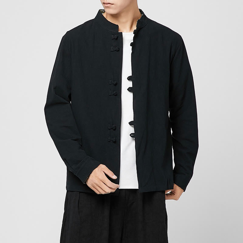 Buddha Stones Men's Frog-Button Dragon Pattern Cuffs Cotton Long Sleeve Shirt - image 16