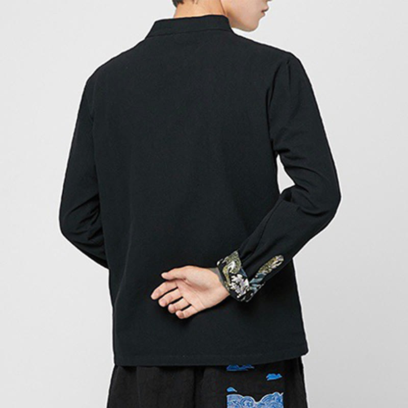 Buddha Stones Men's Frog-Button Dragon Pattern Cuffs Cotton Long Sleeve Shirt - image 18