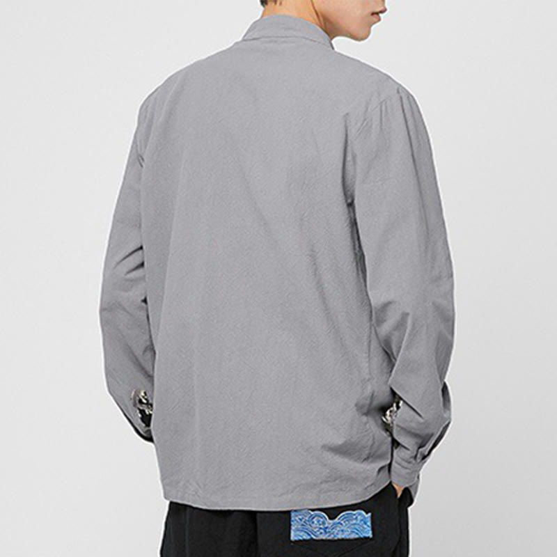 Buddha Stones Men's Frog-Button Dragon Pattern Cuffs Cotton Long Sleeve Shirt - image 24