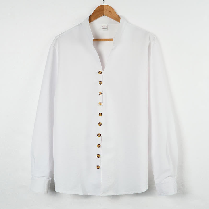 Buddha Stones Solid Color Buttons Fall Long Sleeve Men's Shirt - White - US/UK/AU46，EU56 (3XL) - image 6