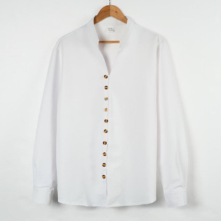 Buddha Stones Solid Color Buttons Fall Long Sleeve Men's Shirt - White - US/UK/AU46，EU56 (3XL) - image 6