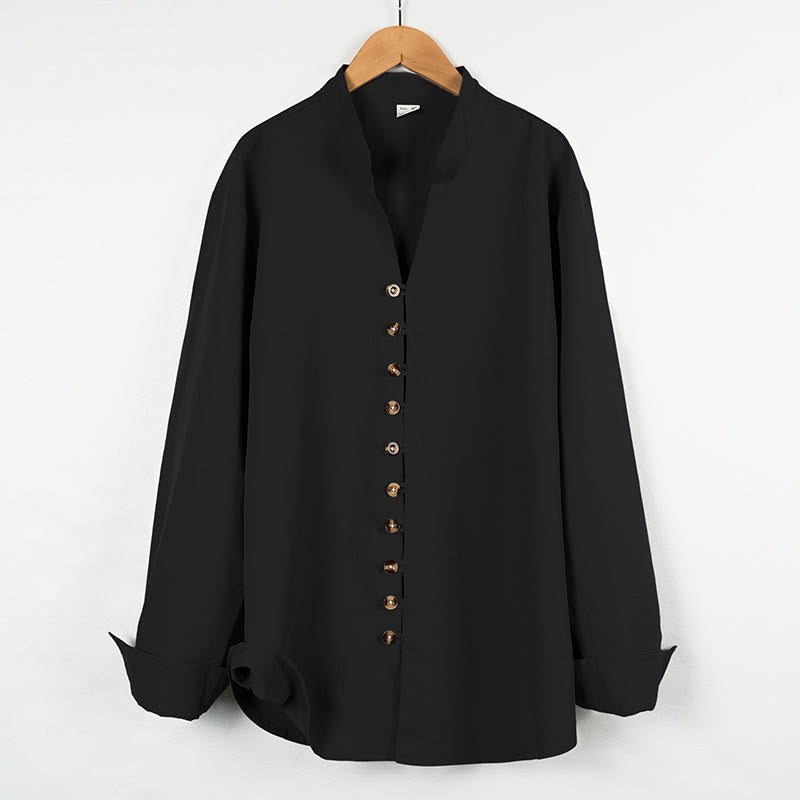 Buddha Stones Solid Color Buttons Fall Long Sleeve Men's Shirt - Black - US/UK/AU46，EU56 (3XL) - image 16