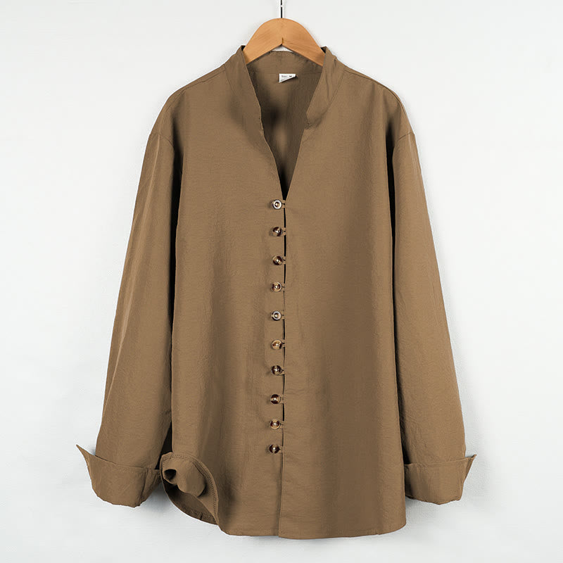 Buddha Stones Solid Color Buttons Fall Long Sleeve Men's Shirt - Peru - US/UK/AU46，EU56 (3XL) - image 22