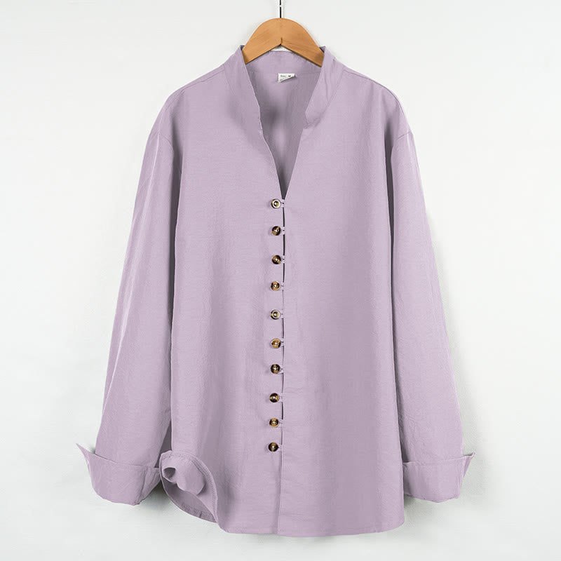 Buddha Stones Solid Color Buttons Fall Long Sleeve Men's Shirt - Thistle - US/UK/AU46，EU56 (3XL) - image 25