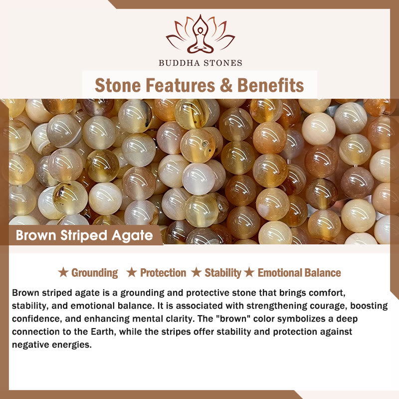 Buddha Stones Tortoiseshell Cat Light Brown Striped Agate Black Onyx Protection Bracelet - image 8