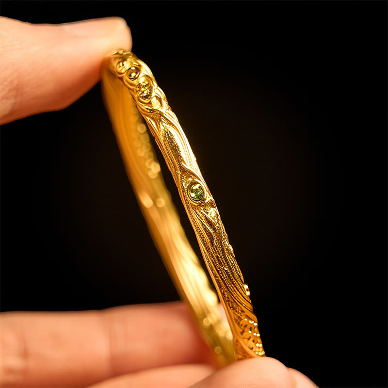 Buddha Stones Hollow Universe Circle Design Copper Plated Gold Wealth Bracelet Bangle - image 4