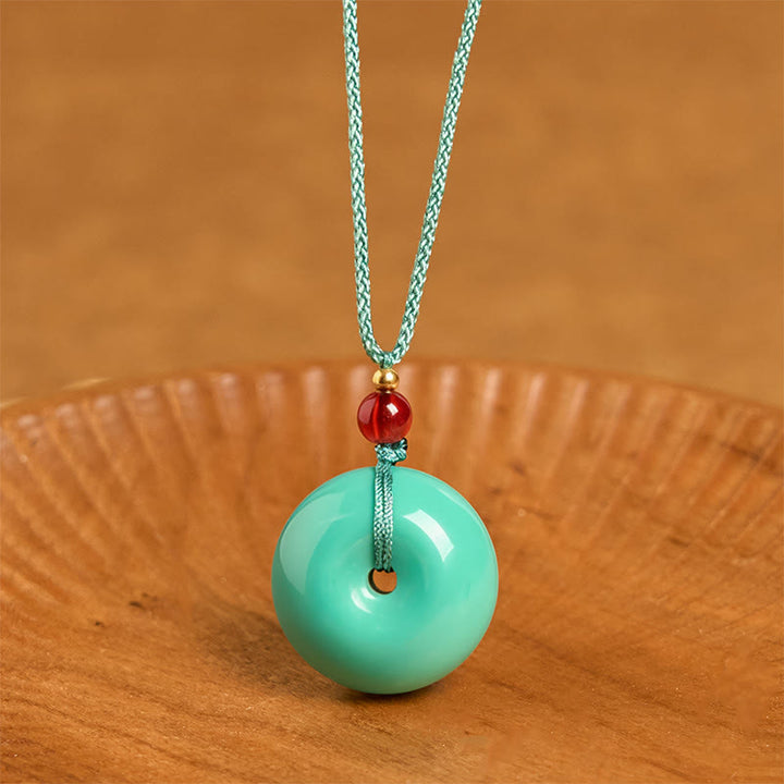 Buddha Stones Turquoise Peace Buckle Rope Balance Necklace Pendant - Turquoise - image 0