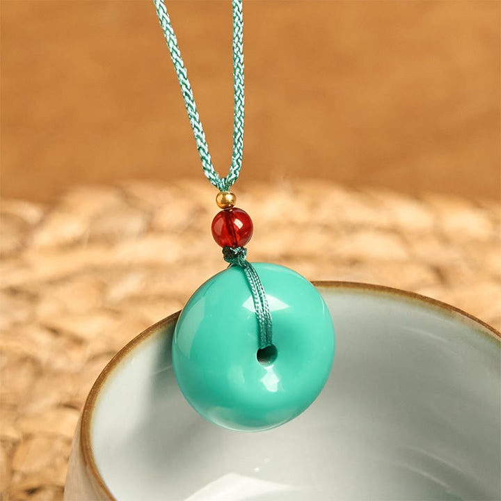 Buddha Stones Turquoise Peace Buckle Rope Balance Necklace Pendant - image 1