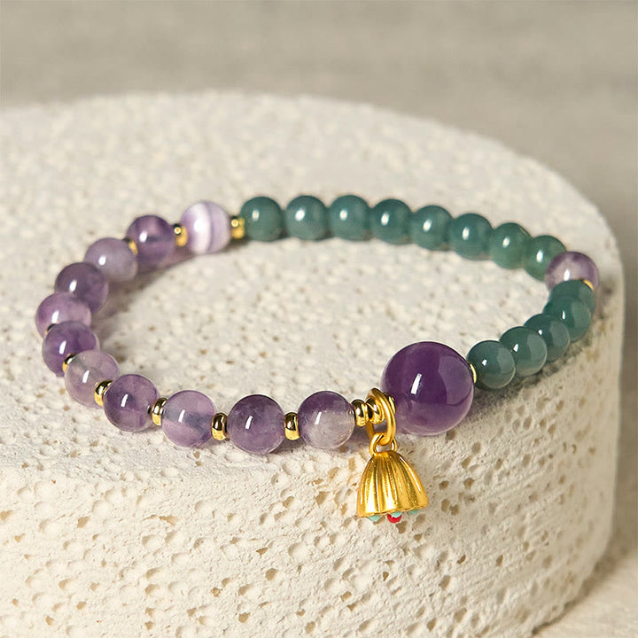 Buddha Stones Natural Lotus Amethyst Jade Balance Bracelet - Amethyst(Wrist Circumference: 14-16cm) - image 0