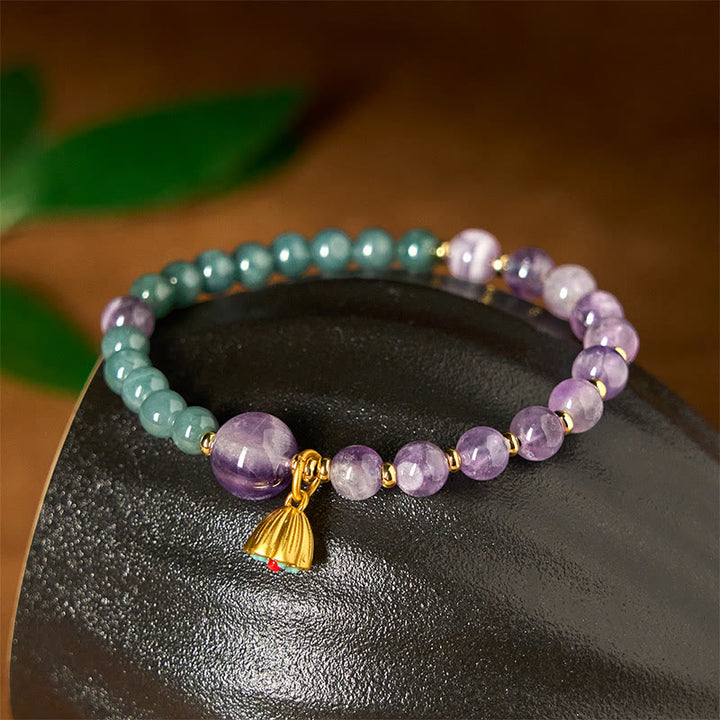 Buddha Stones Natural Lotus Amethyst Jade Balance Bracelet - image 1