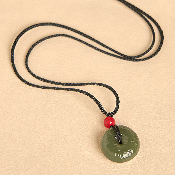 Buddha Stones Peace Buckle Auspicious Clouds Cyan Jade Necklace Luck Pendant - image 8