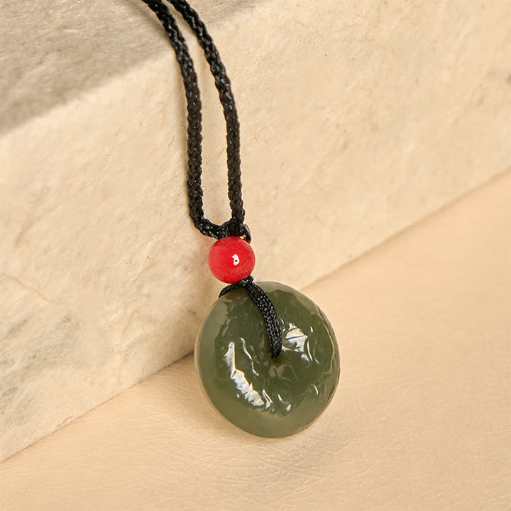 Buddha Stones Peace Buckle Auspicious Clouds Cyan Jade Necklace Luck Pendant - image 7