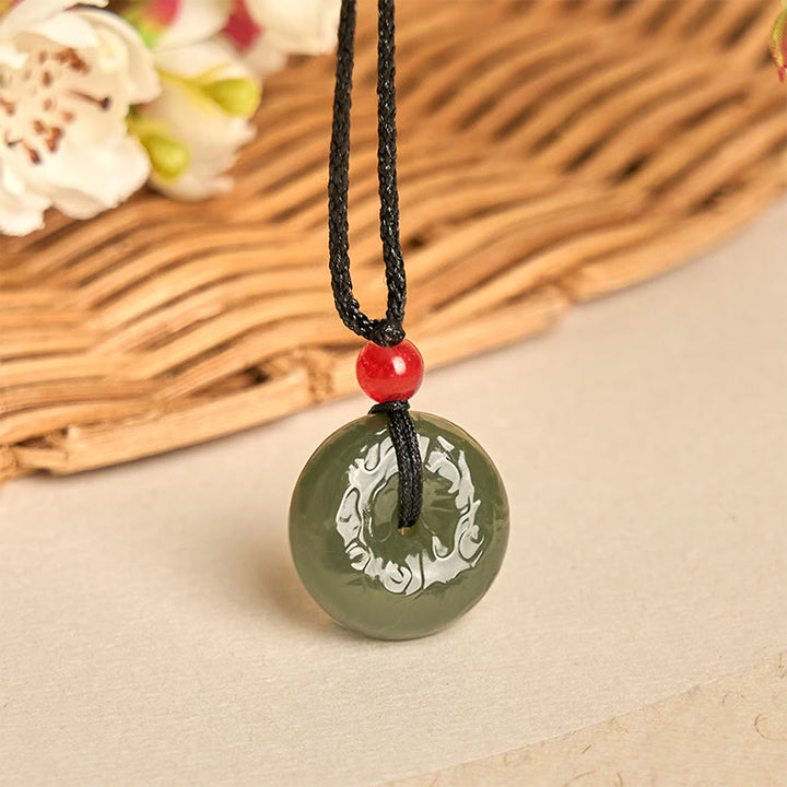 Buddha Stones Peace Buckle Auspicious Clouds Cyan Jade Necklace Luck Pendant - image 4