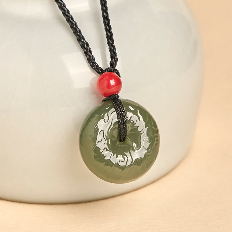 Buddha Stones Peace Buckle Auspicious Clouds Cyan Jade Necklace Luck Pendant - Cyan Jade - image 0
