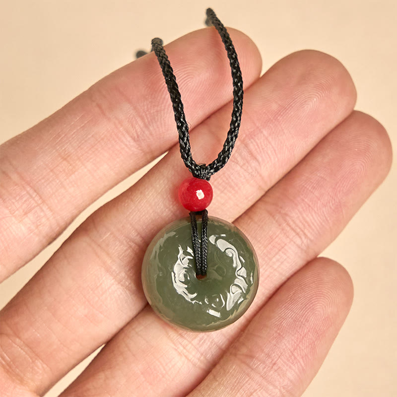 Buddha Stones Peace Buckle Auspicious Clouds Cyan Jade Necklace Luck Pendant - image 11