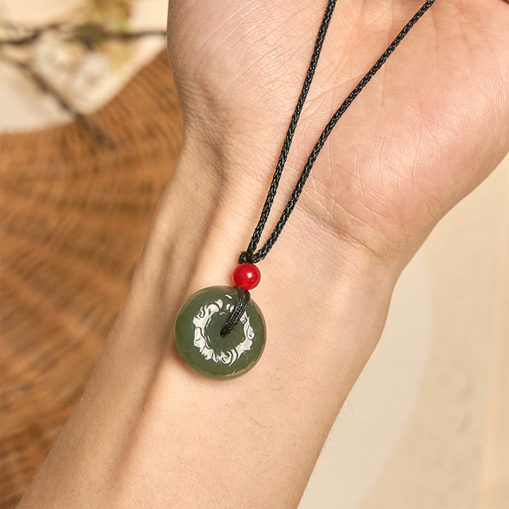 Buddha Stones Peace Buckle Auspicious Clouds Cyan Jade Necklace Luck Pendant - image 10
