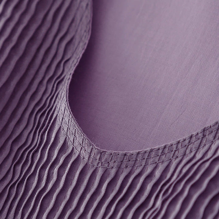 Buddha Stones Casual Accordion Pleat Plain V-neck Short Sleeve Cotton Midi Dress With Pockets - image 7