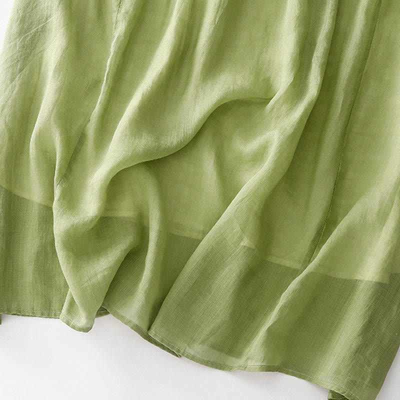 Buddha Stones Casual Accordion Pleat Plain V-neck Short Sleeve Cotton Midi Dress With Pockets - image 17