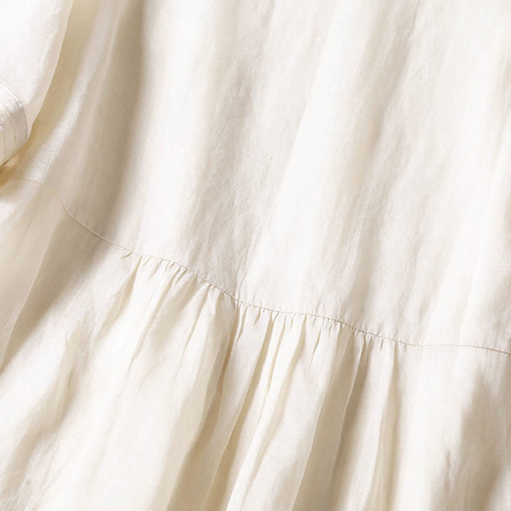 Buddha Stones Casual Accordion Pleat Plain V-neck Short Sleeve Cotton Midi Dress With Pockets - image 31