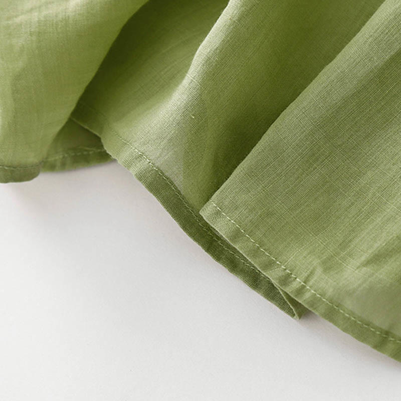 Buddha Stones Casual Accordion Pleat Plain V-neck Short Sleeve Cotton Midi Dress With Pockets - image 19