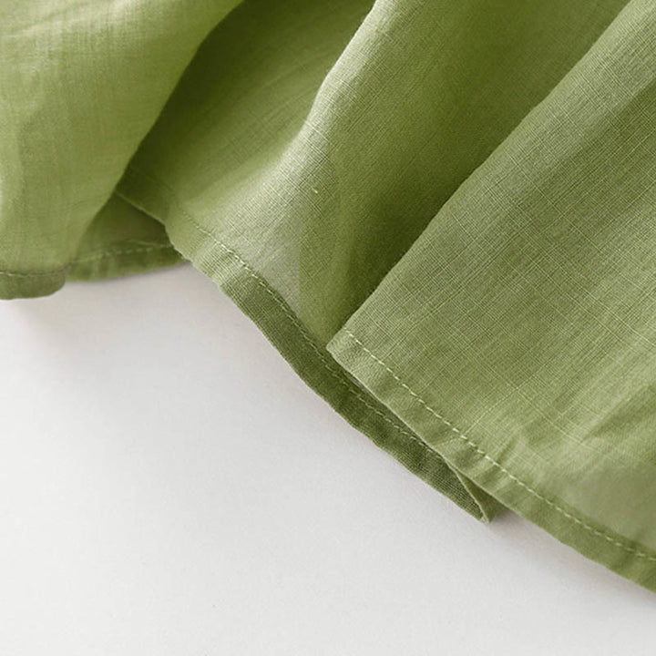 Buddha Stones Casual Accordion Pleat Plain V-neck Short Sleeve Cotton Midi Dress With Pockets - image 19