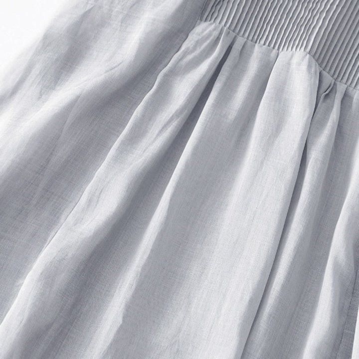 Buddha Stones Casual Accordion Pleat Plain V-neck Short Sleeve Cotton Midi Dress With Pockets - image 25