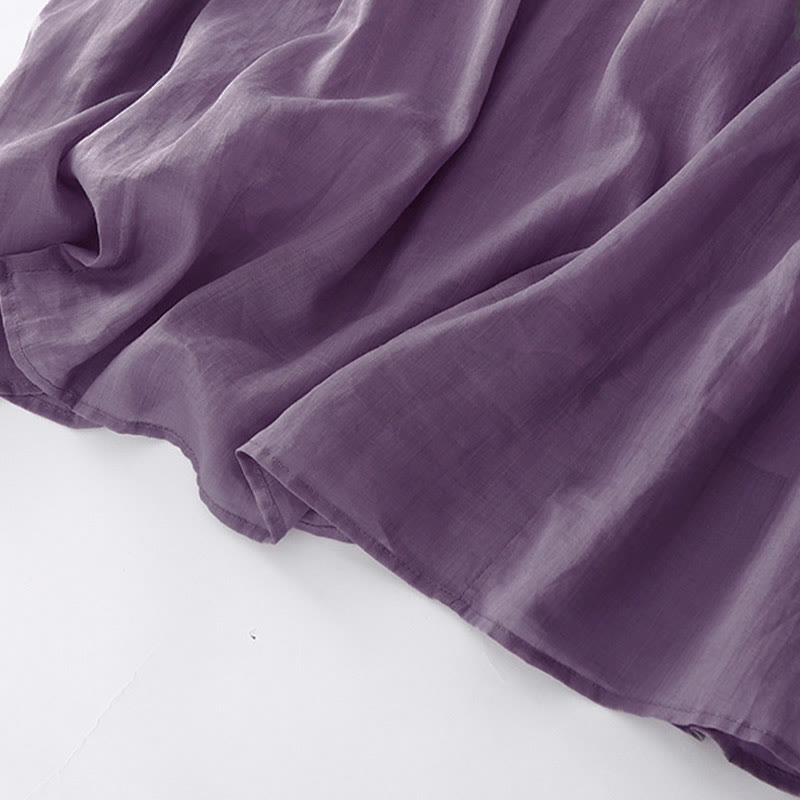 Buddha Stones Casual Accordion Pleat Plain V-neck Short Sleeve Cotton Midi Dress With Pockets - image 9