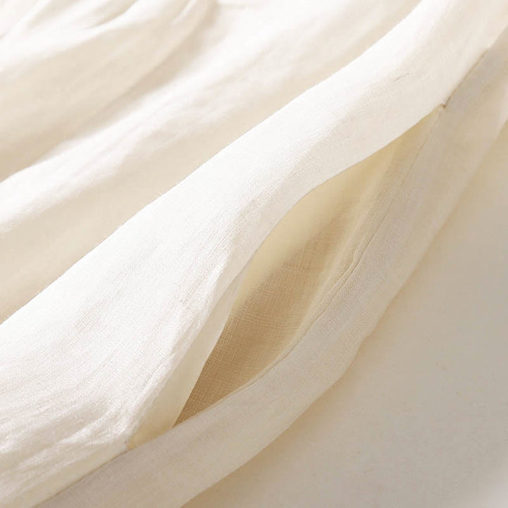 Buddha Stones Casual Accordion Pleat Plain V-neck Short Sleeve Cotton Midi Dress With Pockets - image 32