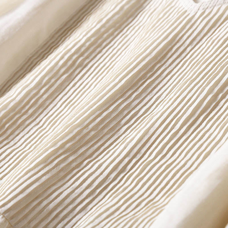 Buddha Stones Casual Accordion Pleat Plain V-neck Short Sleeve Cotton Midi Dress With Pockets - image 35