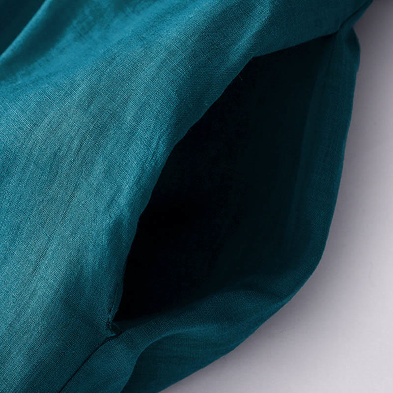 Buddha Stones Casual Accordion Pleat Plain V-neck Short Sleeve Cotton Midi Dress With Pockets - image 39