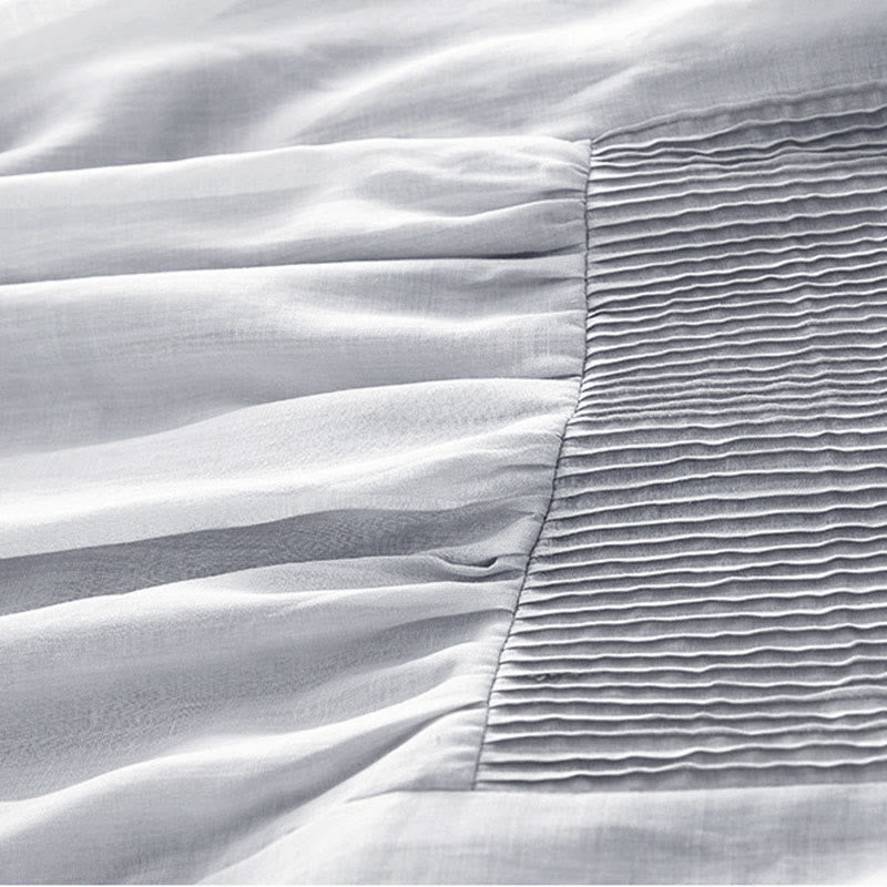 Buddha Stones Casual Accordion Pleat Plain V-neck Short Sleeve Cotton Midi Dress With Pockets - image 23