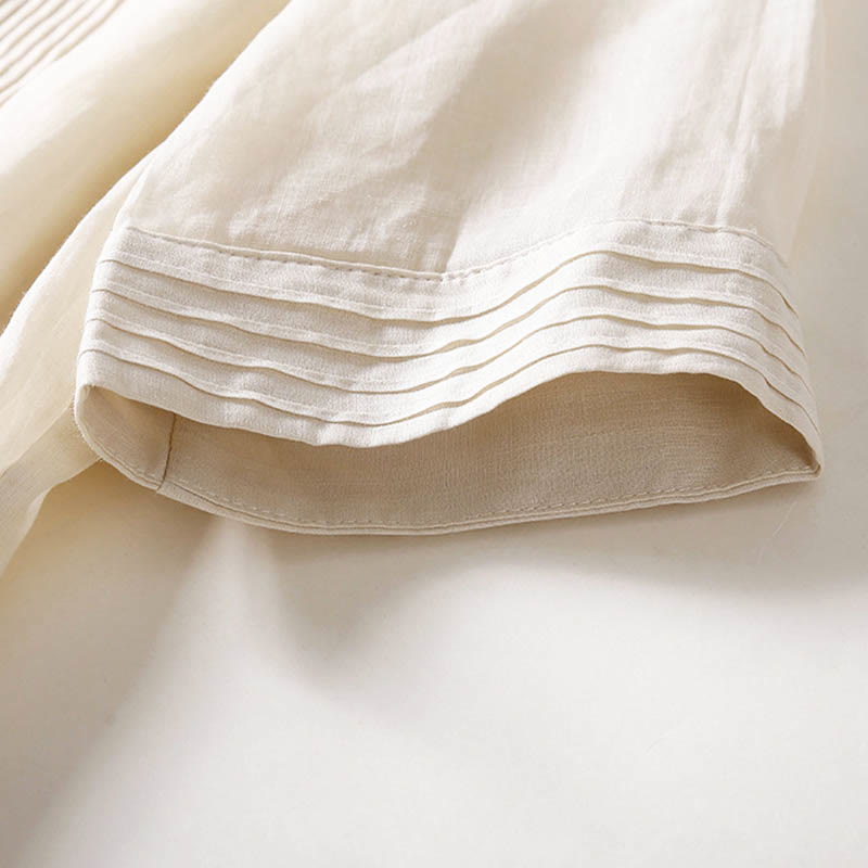 Buddha Stones Casual Accordion Pleat Plain V-neck Short Sleeve Cotton Midi Dress With Pockets - image 33