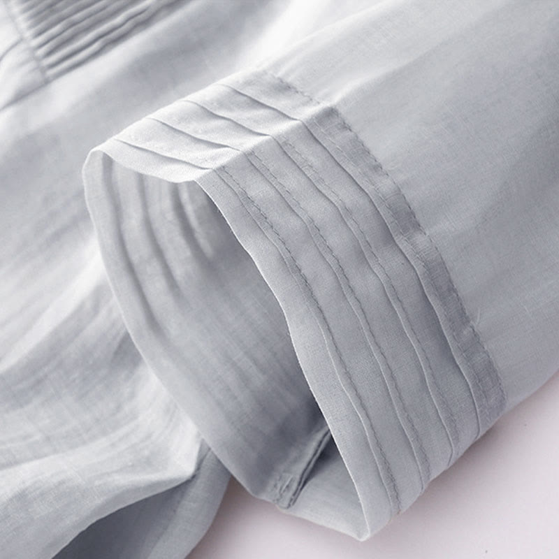 Buddha Stones Casual Accordion Pleat Plain V-neck Short Sleeve Cotton Midi Dress With Pockets - image 26