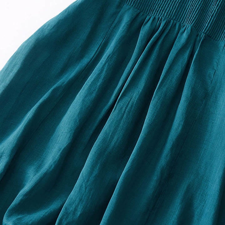 Buddha Stones Casual Accordion Pleat Plain V-neck Short Sleeve Cotton Midi Dress With Pockets - image 41