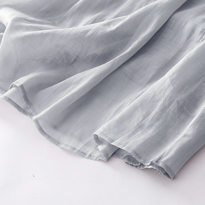 Buddha Stones Casual Accordion Pleat Plain V-neck Short Sleeve Cotton Midi Dress With Pockets - image 24