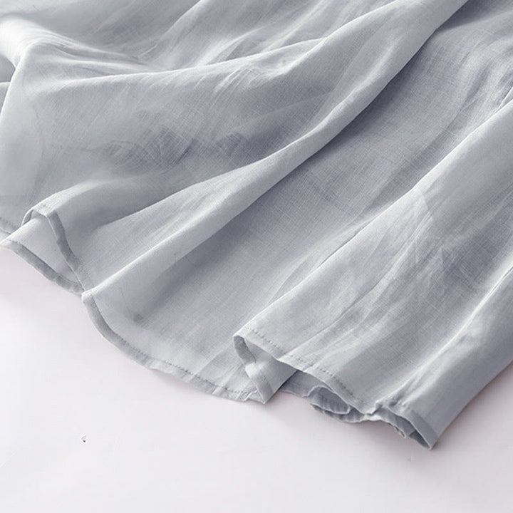 Buddha Stones Casual Accordion Pleat Plain V-neck Short Sleeve Cotton Midi Dress With Pockets - image 24