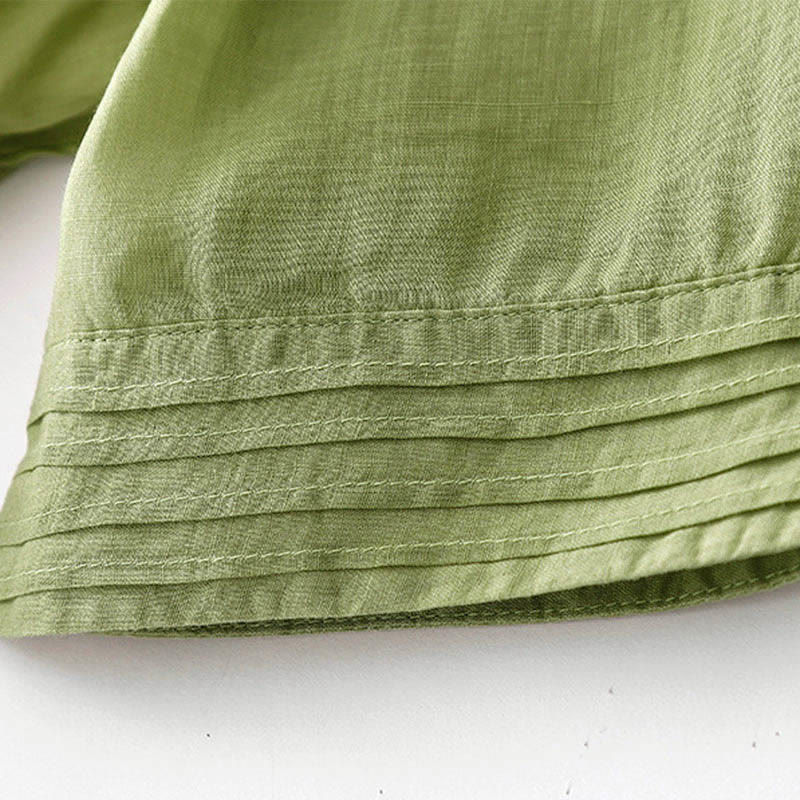 Buddha Stones Casual Accordion Pleat Plain V-neck Short Sleeve Cotton Midi Dress With Pockets - image 18