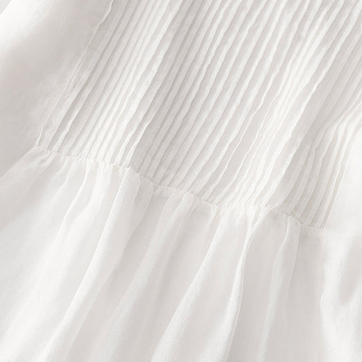 Buddha Stones Casual Accordion Pleat Plain V-neck Short Sleeve Cotton Midi Dress With Pockets - image 45