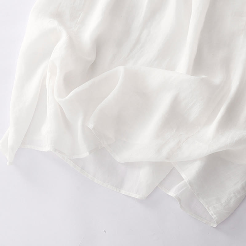 Buddha Stones Casual Accordion Pleat Plain V-neck Short Sleeve Cotton Midi Dress With Pockets - image 47