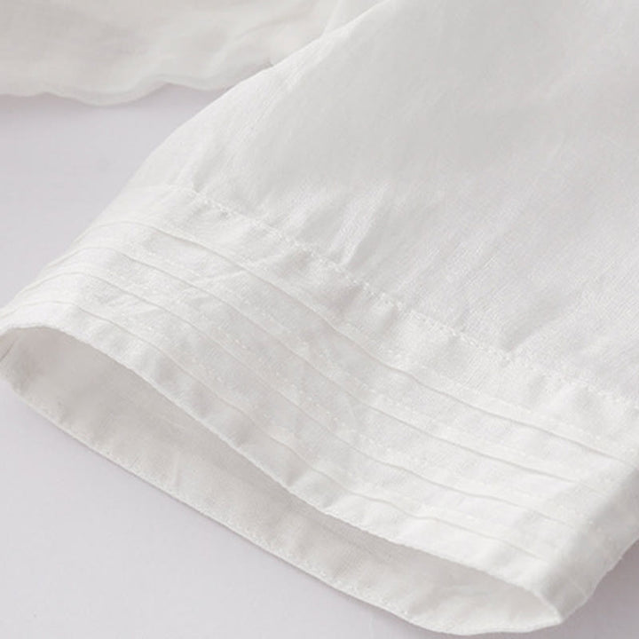 Buddha Stones Casual Accordion Pleat Plain V-neck Short Sleeve Cotton Midi Dress With Pockets - image 50