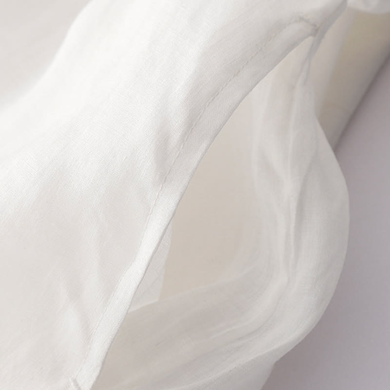 Buddha Stones Casual Accordion Pleat Plain V-neck Short Sleeve Cotton Midi Dress With Pockets - image 49