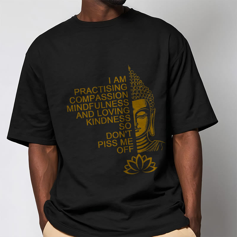 Buddha Stones Casual Golden Side Buddha Lotus Flower Pattern Cotton Tee T-Shirt - image 5