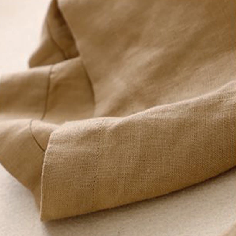 Buddha Stones Daily Solid Color Elastic Waistband Frog-Button Cotton Women's Wide Leg Pants With Pockets - image 6