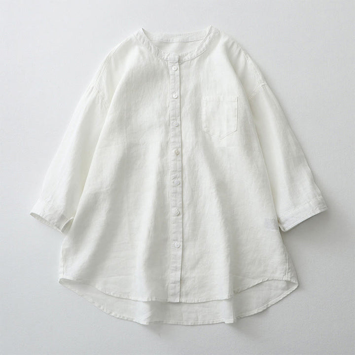 Buddha Stones Solid Color Button Three Quarter Sleeve Shirt - White - US8-10，UK/AU12-14，EU40-42 (2XL) - image 27